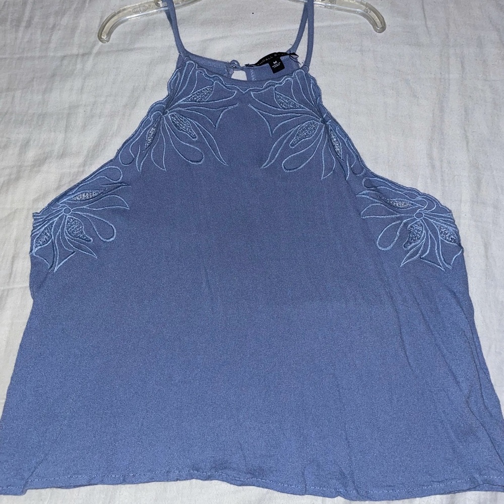 Blue Halter Top with Floral Detailing